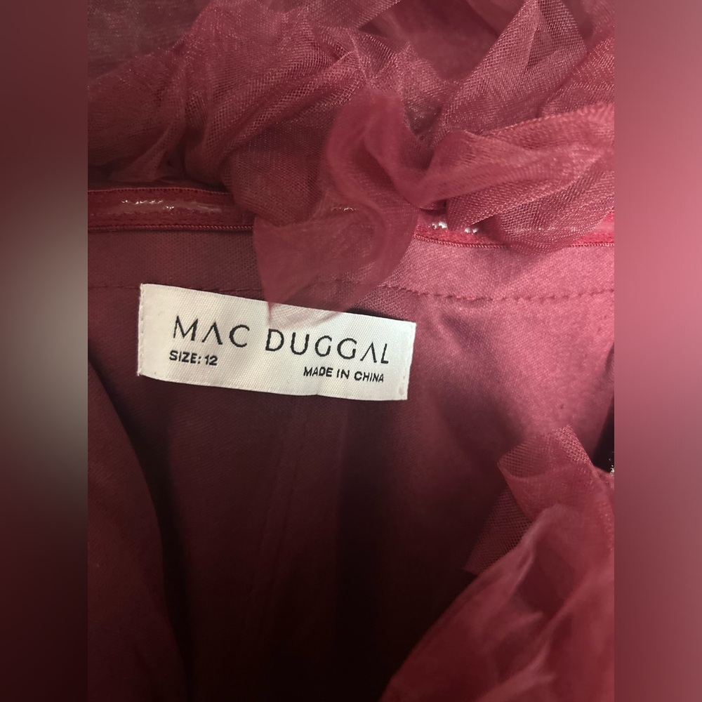 Mac Duggal 20415 Off The Shoulder High Low Tulle Dress Size 12 NWT Berry - Picture 3 of 5